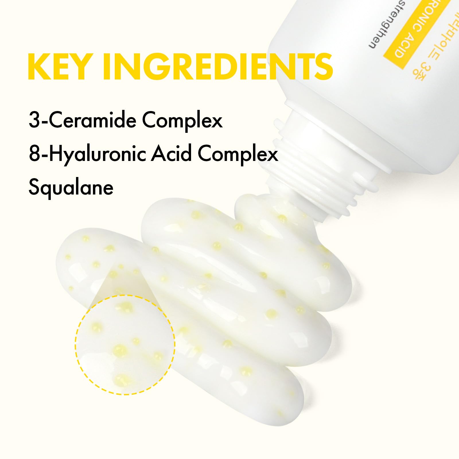 TOSOWOONG ingredients label view emphasizing ceramides and hyaluronic acids benefit: barrier support clarity