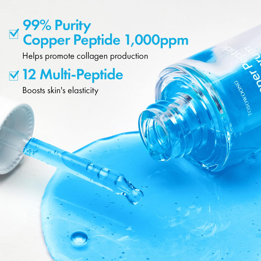 Texture close-up of TOSOWOONG Copper Peptide Serum shows silky hydration.
