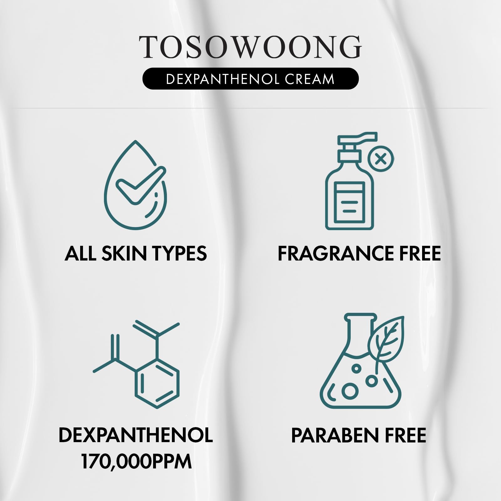 Applying TOSOWOONG Dexpanthenol Cream on skin for hydration and comfort.