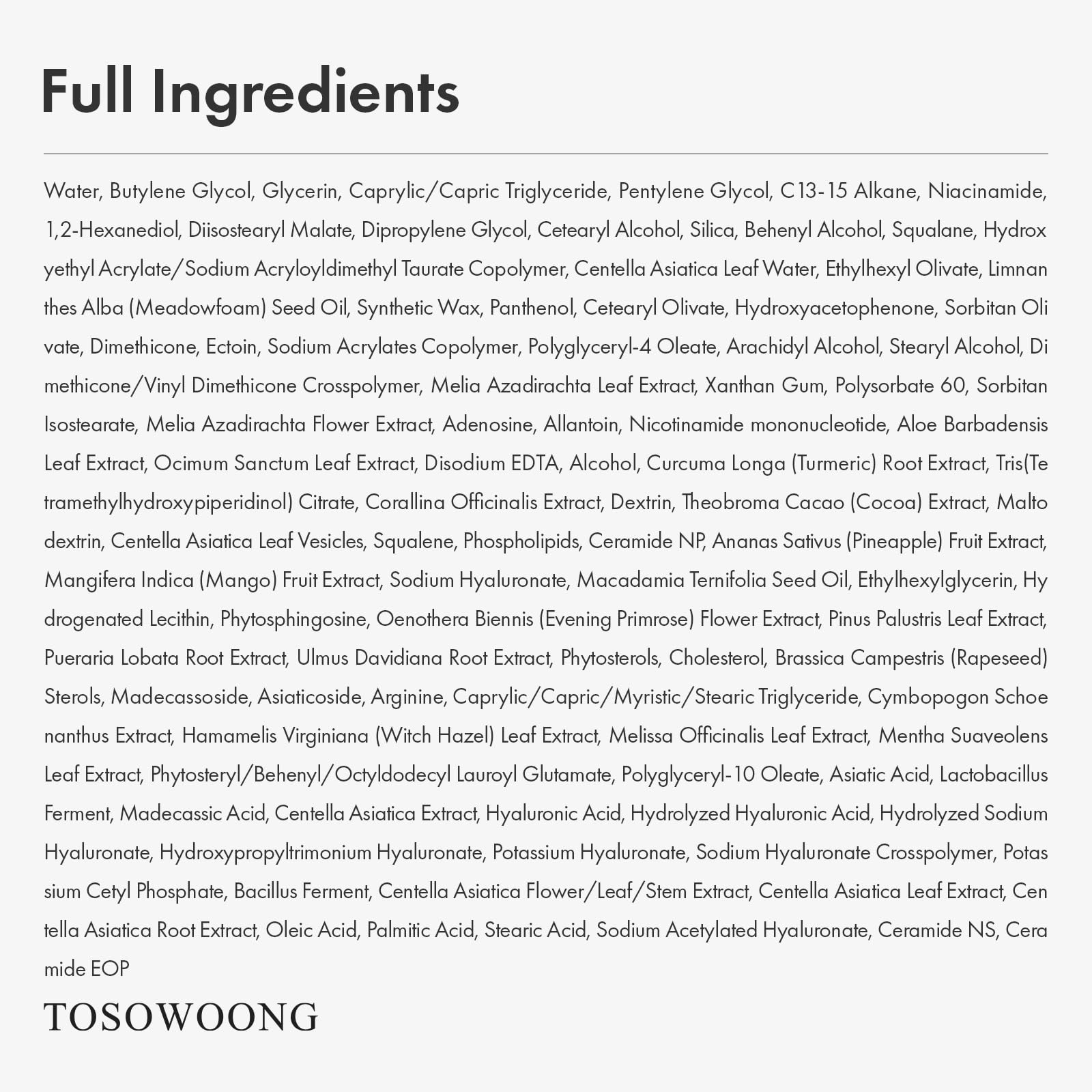 TOSOWOONG Exosome CICA Face Cream night mask application for overnight soothing.
