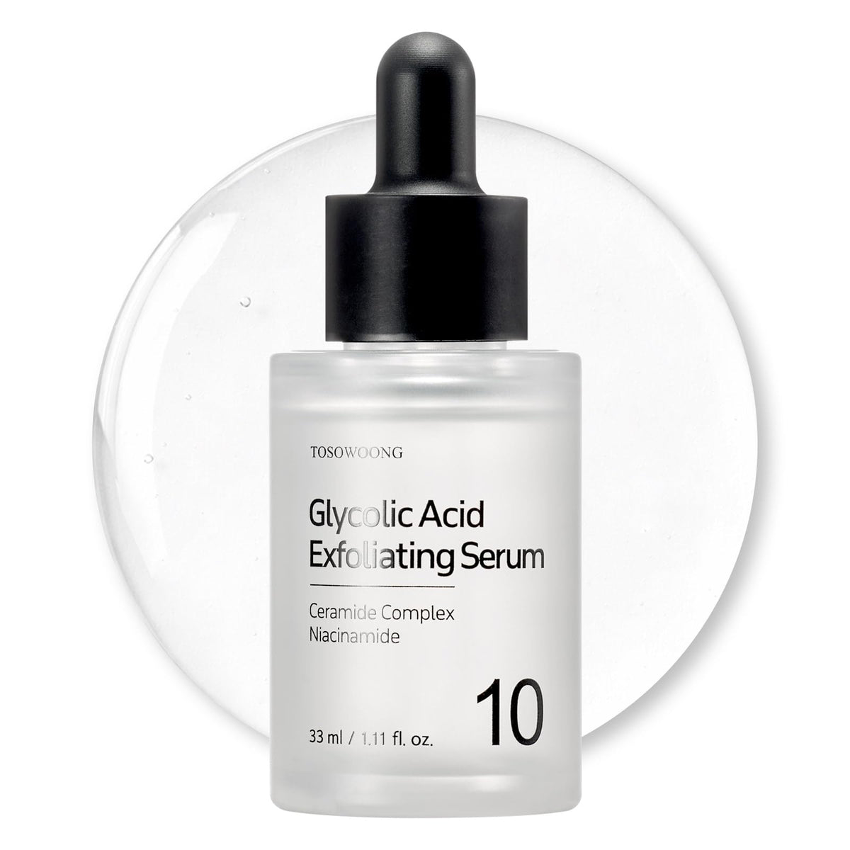 TOSOWOONG front bottle shot showing sleek packaging and clear serum benefits