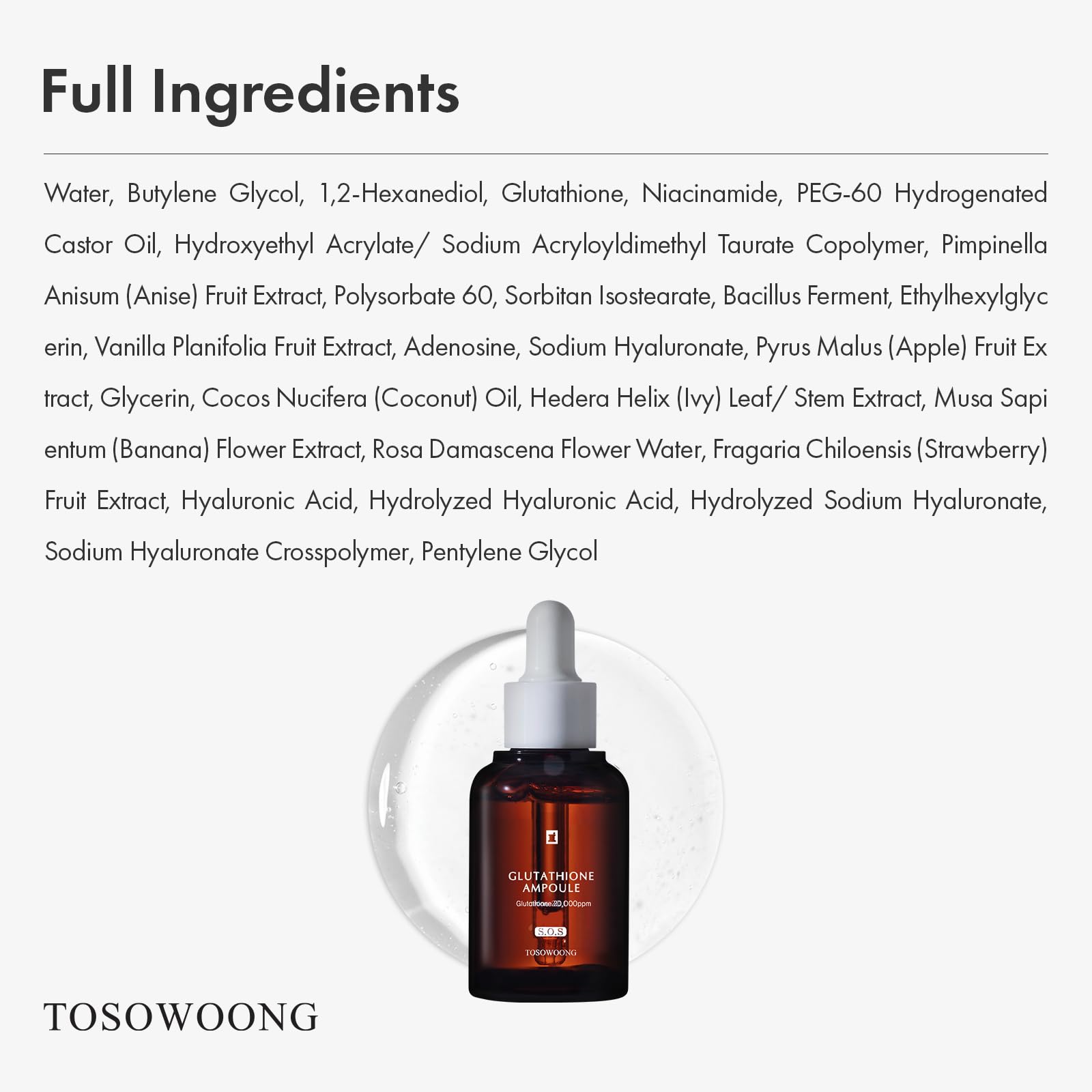 TOSOWOONG Glutathione Serum compact packaging stays travel-friendly and easy to store.