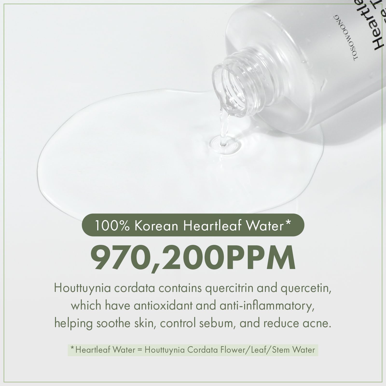 TOSOWOONG heartleaf and centella ingredients arranged to highlight soothing properties
