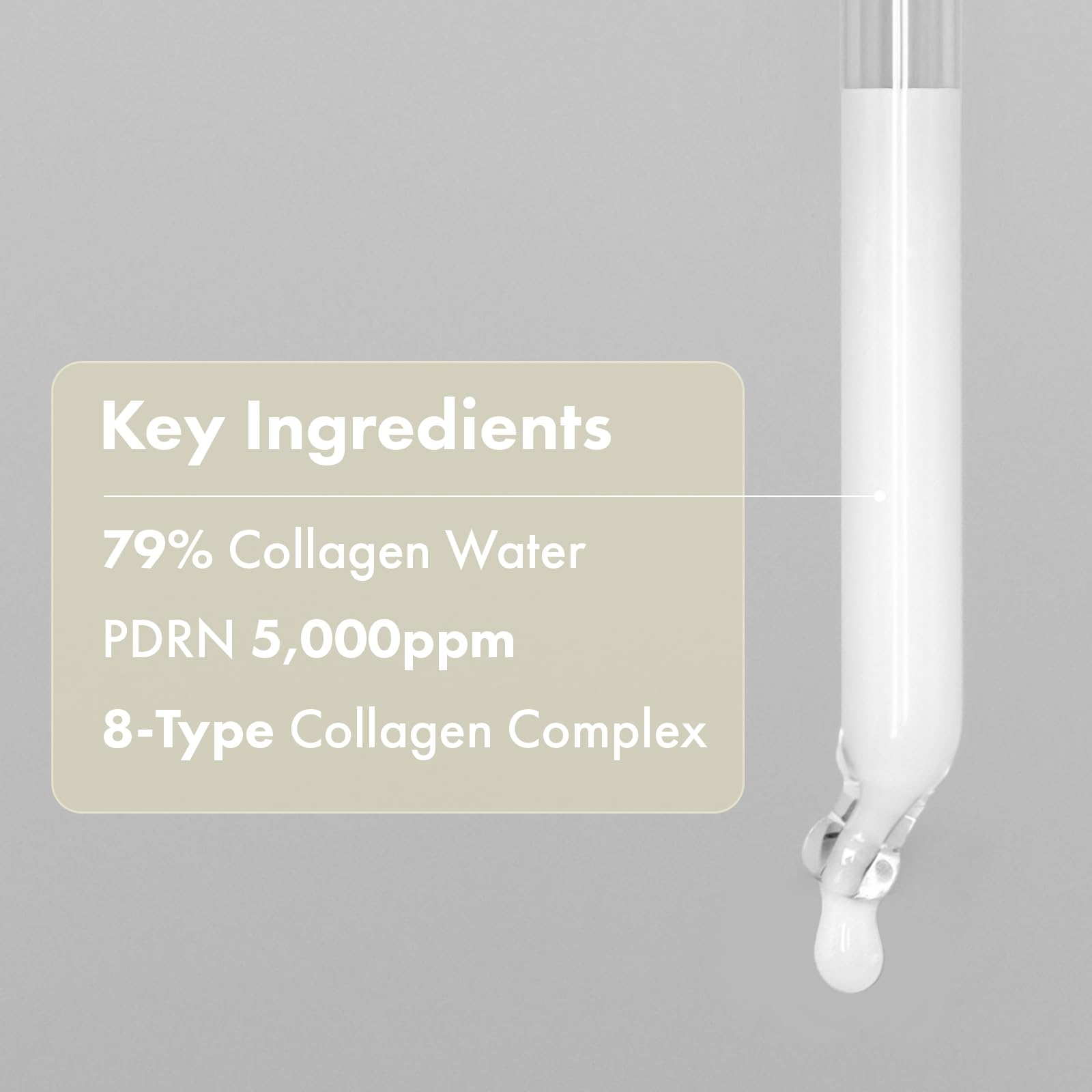 TOSOWOONG ingredient chart featuring PDRN and 8-type collagen benefits for firmness