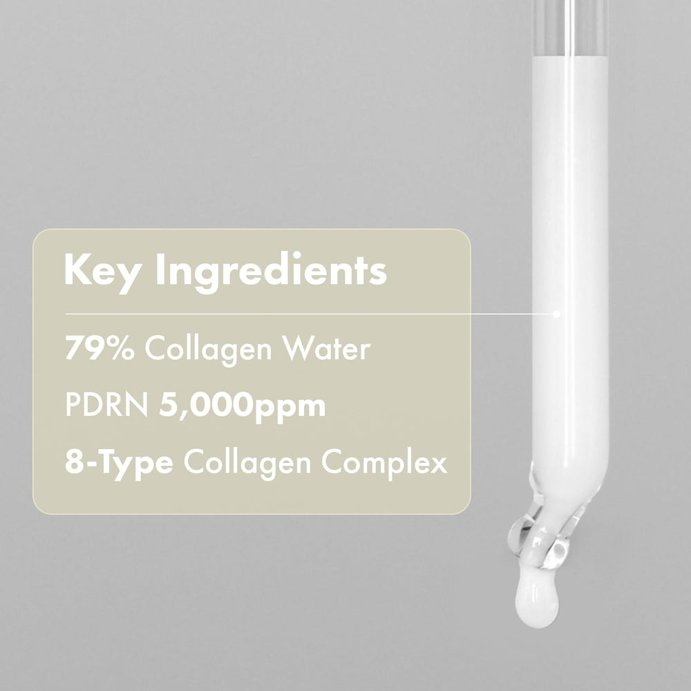 TOSOWOONG ingredient chart featuring PDRN and 8-type collagen benefits for firmness