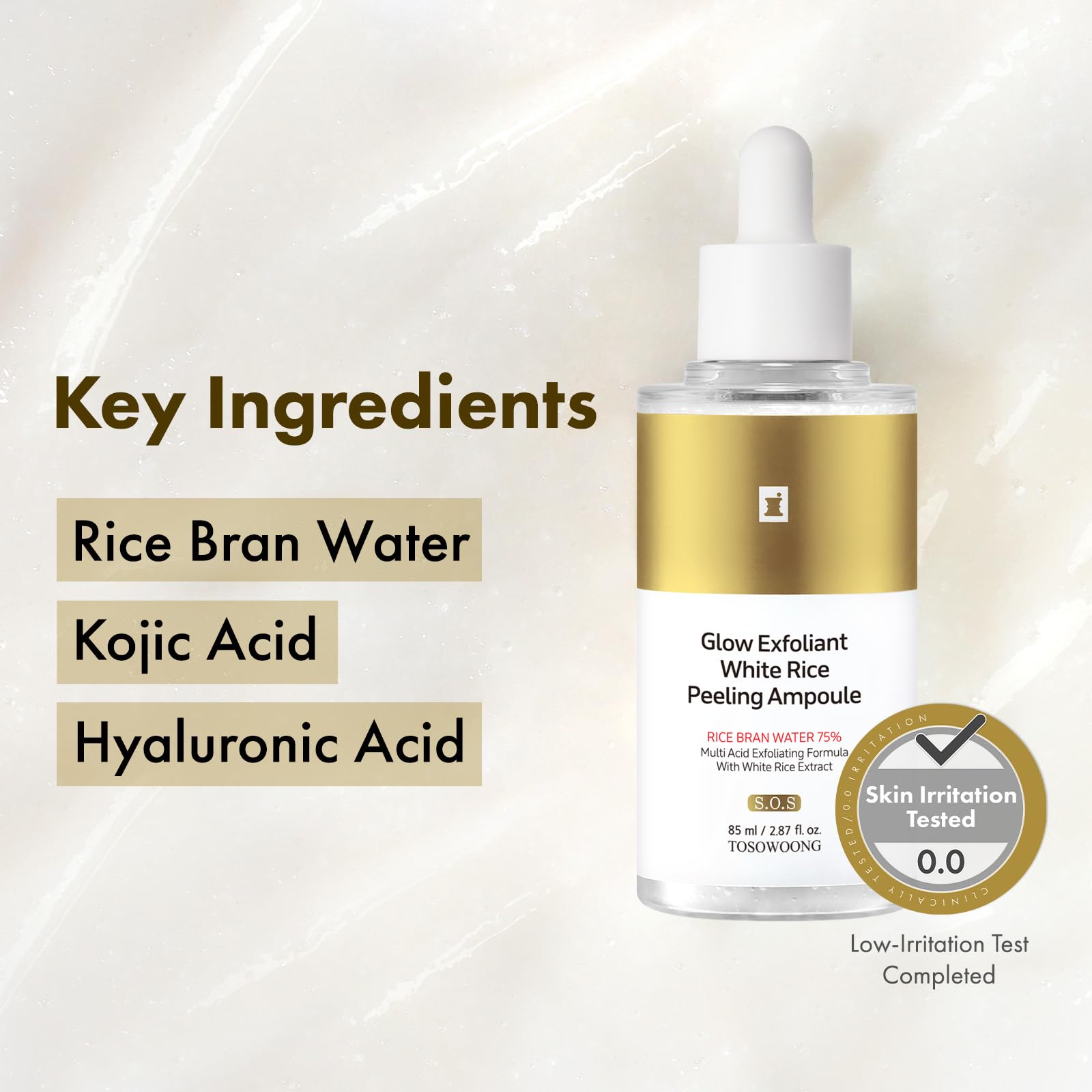 TOSOWOONG white rice bran water ingredient shot emphasizing natural hydration benefits