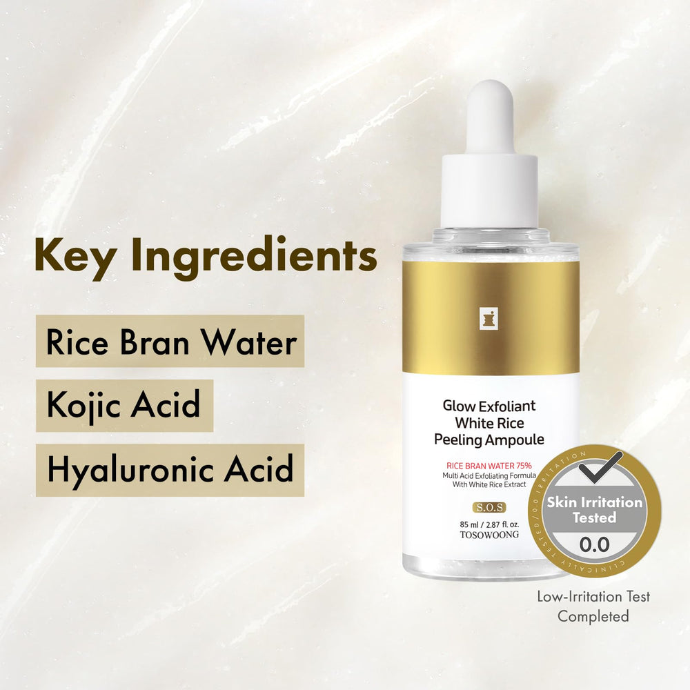 TOSOWOONG white rice bran water ingredient shot emphasizing natural hydration benefits