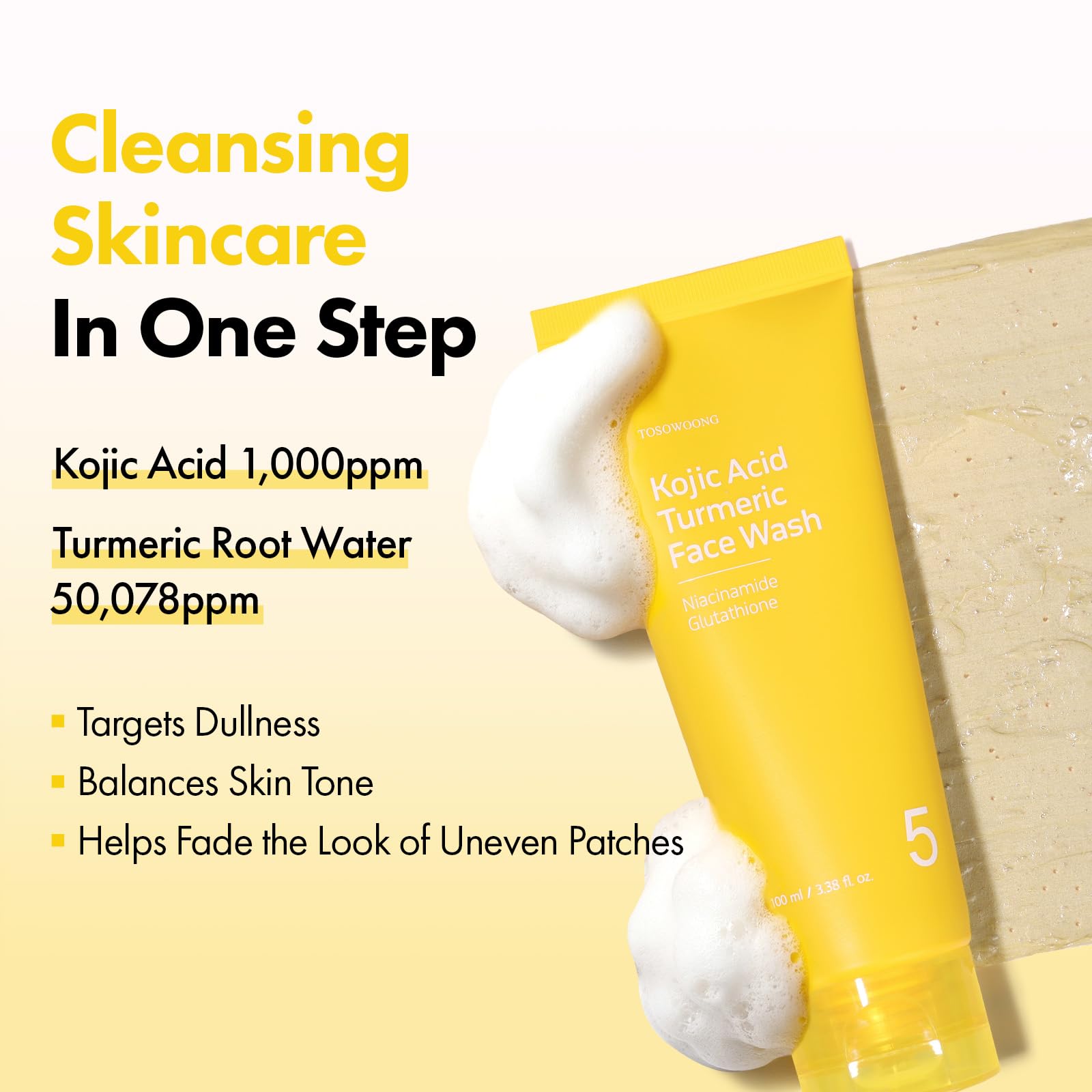 TOSOWOONG mochi foam texture close-up demonstrating gentle deep cleanse