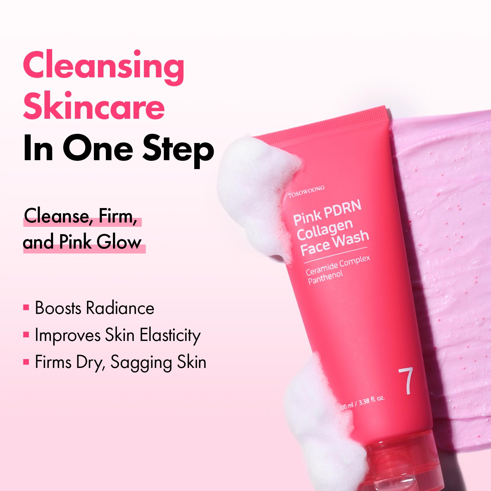 TOSOWOONG mochi whip foam close-up demonstrating gentle pore lift