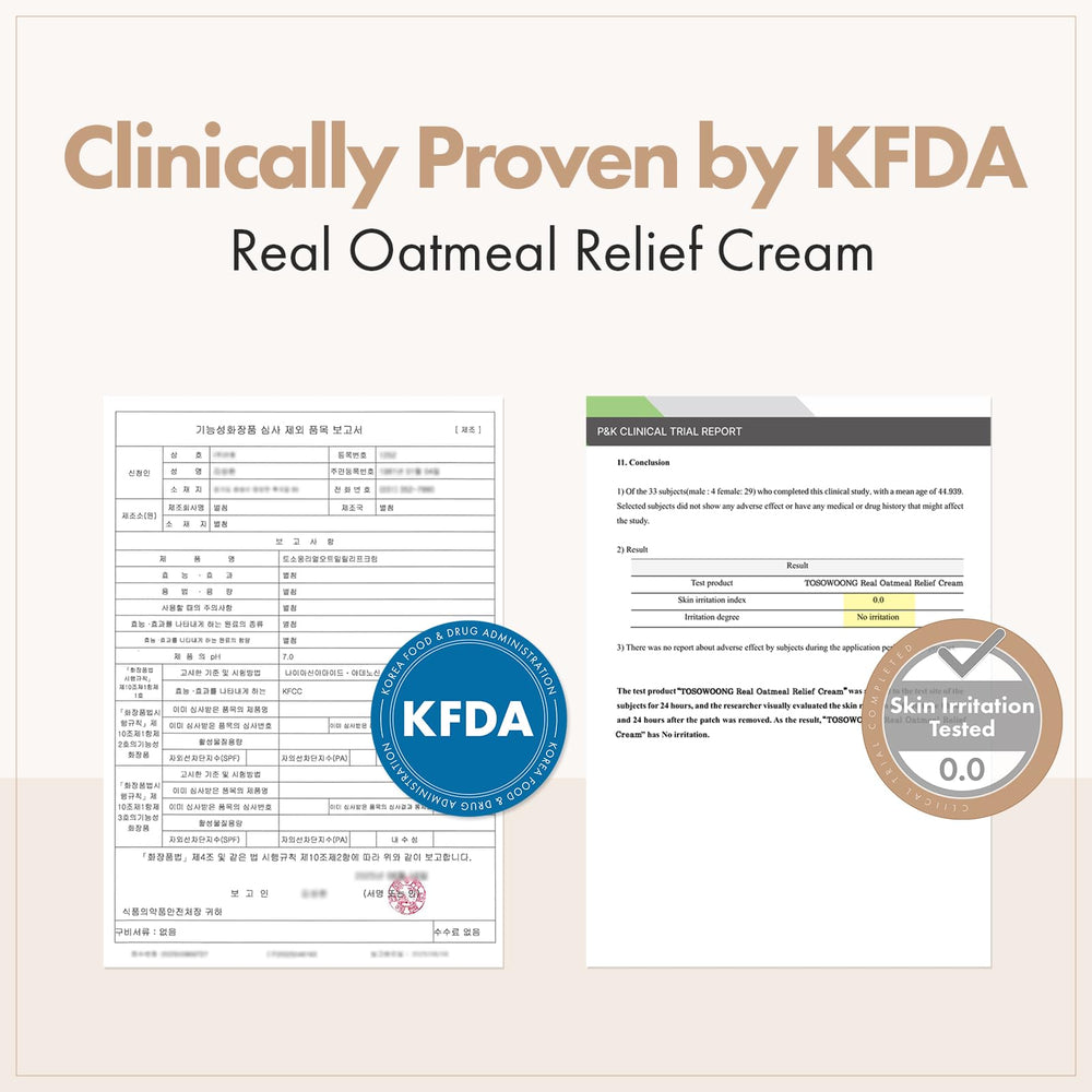 TOSOWOONG Real Oatmeal Relief Cream jar open evokes creamy hydration for sensitive skin.