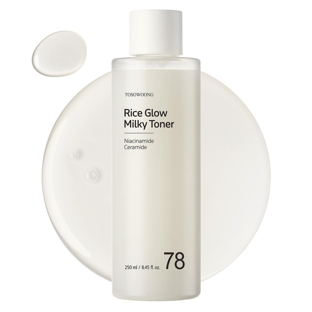 TOSOWOONG Rice Glow Milky Toner bottle ready for hydrating, soothing skincare routine.
