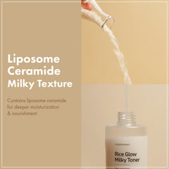 TOSOWOONG Rice Glow Milky Toner ceramides support healthy barrier function during layering.