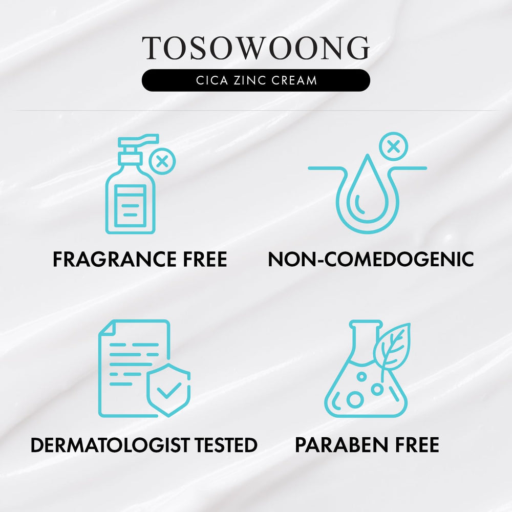 TOSOWOONG SOS Repair CICA Cream packaging reflects clean, Korean skincare branding.