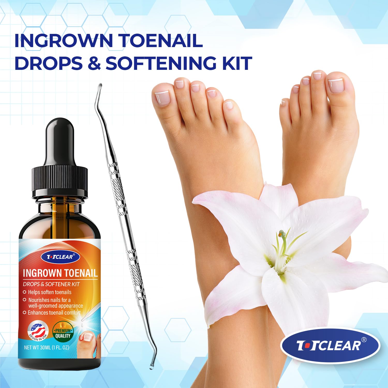TOTCLEAR close-up of toe caps offering gentle cushion