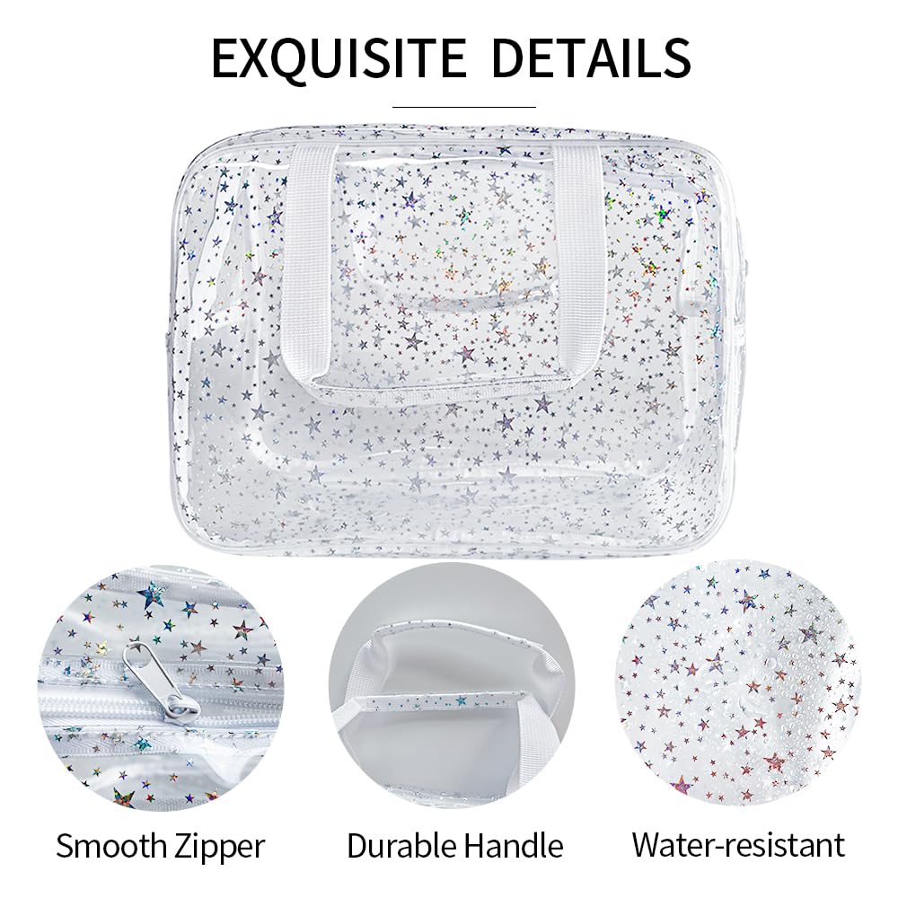 TotePrint holographic star cosmetic bag close-up of transparent material and pattern