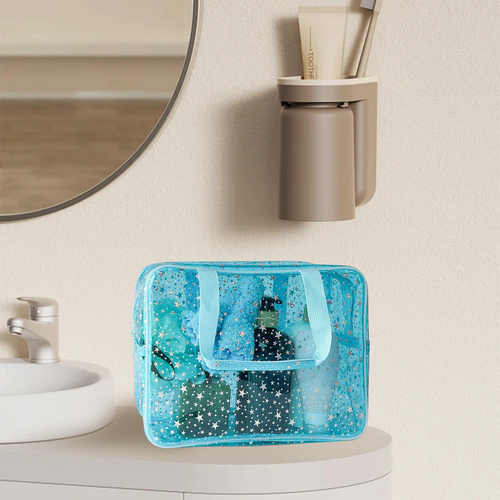 TotePrint holographic star interior view illustrates organizational spacing for toiletries and gear.