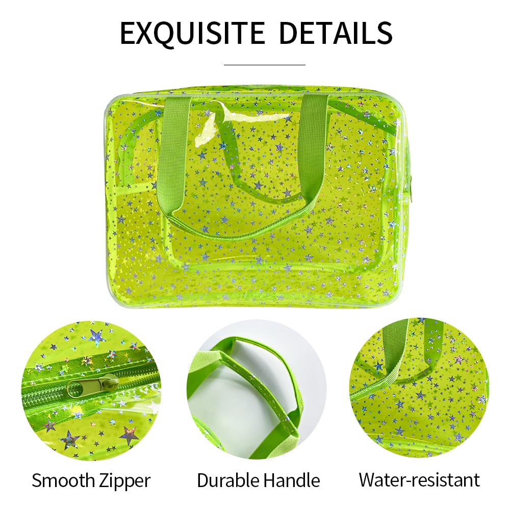 TotePrint Yellow Star large cosmetic bag open view demonstrating easy access and visibility