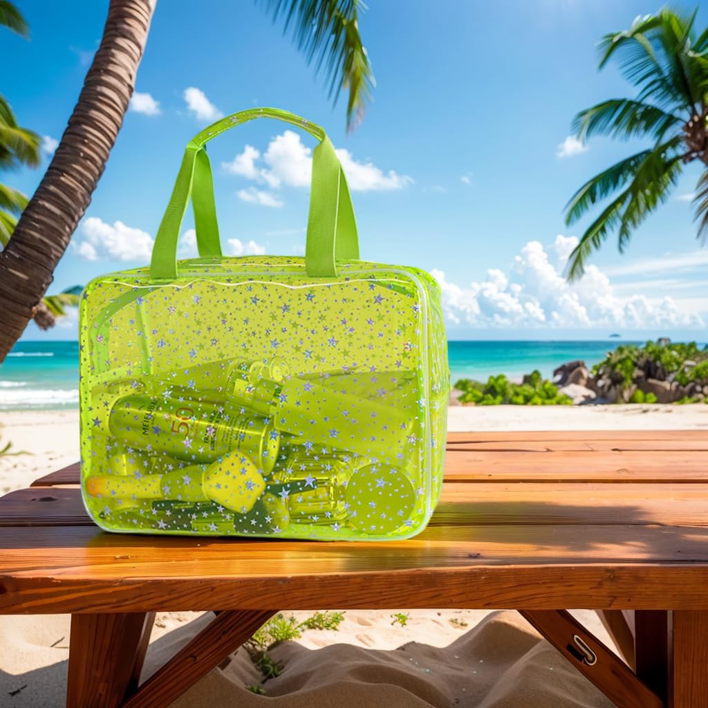 TotePrint Yellow Star large cosmetic bag side view showing spacious capacity for travel essentials