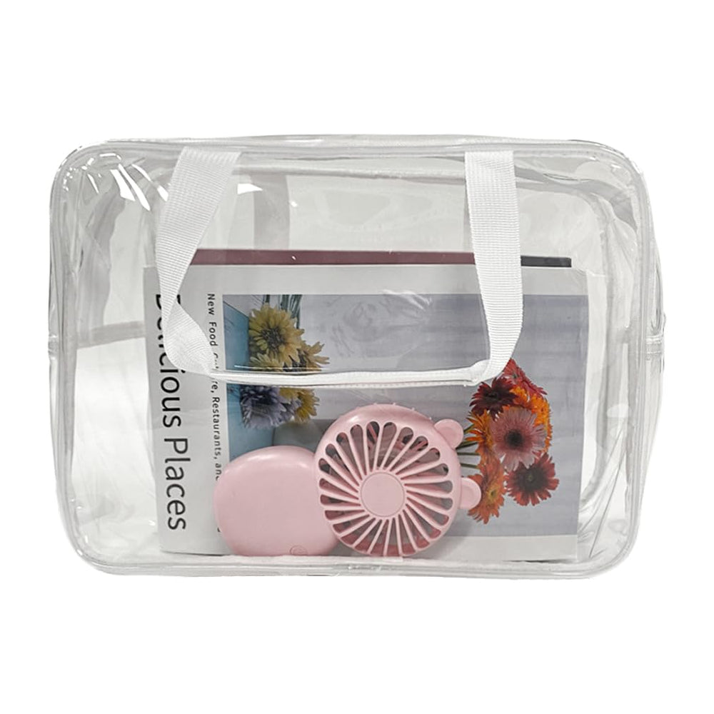 TotePrint bolsa de PVC clara para cosméticos, facilita localizar artículos sin abrir.