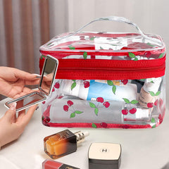 TotePrint Cherry Clear bag showing sturdy handle for travel convenience