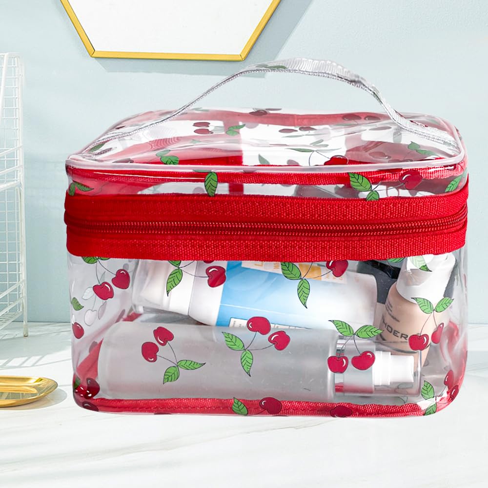 TotePrint Cherry Clear bag in travel setup for on-the-go organization