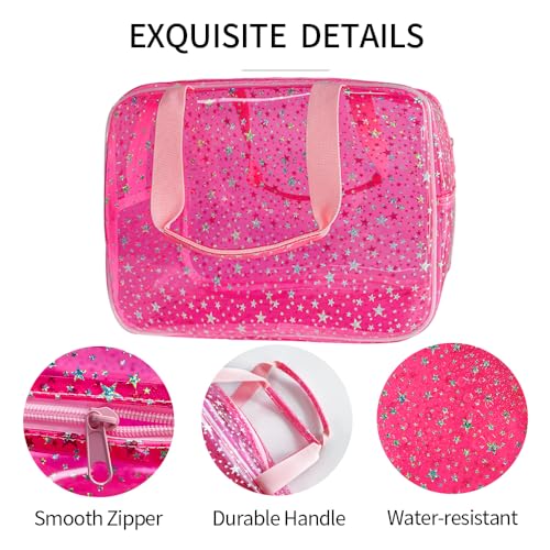 TotePrint hot pink star bag material closeup shows durable waterproof PVC for everyday use.