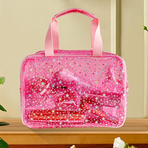 TotePrint hot pink star bag side handle emphasizes easy carrying during trips.