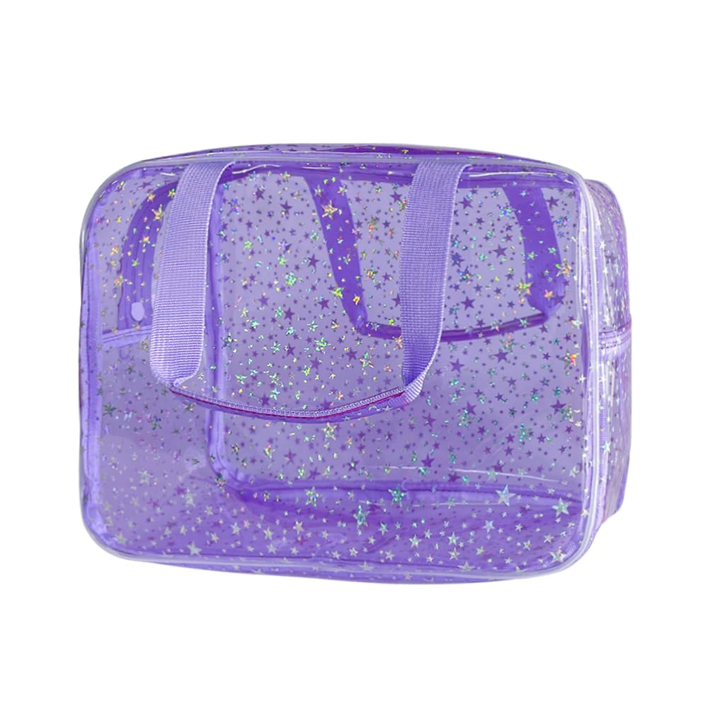 TotePrint Twinkle Star makeup bag front view shows clear visibility for quick checks