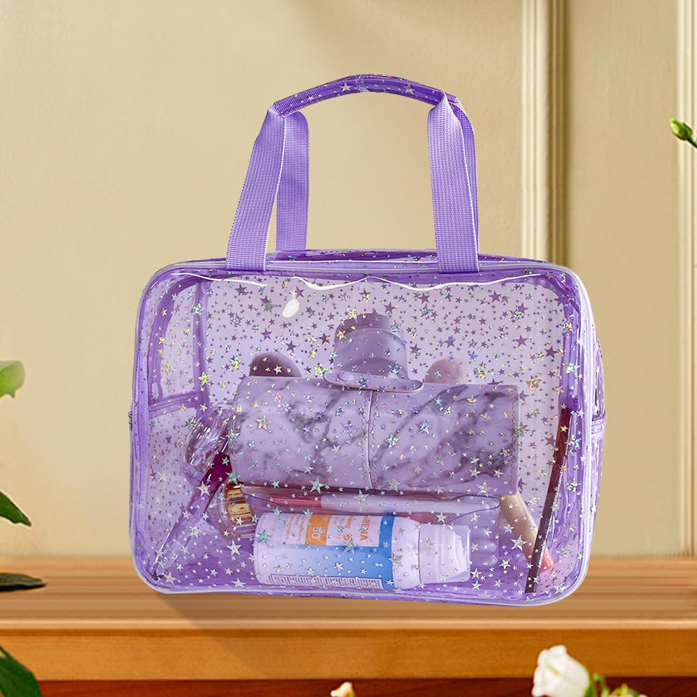 TotePrint Twinkle Star makeup bag with handle demonstrates portable 8L capacity for travel
