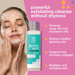 TOUCH foaming Glycolic Face Wash image highlights rich lather for efficient makeup removal.