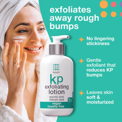 TOUCH Glycolic Lotion is being applied to the forearm to smooth rough skin.