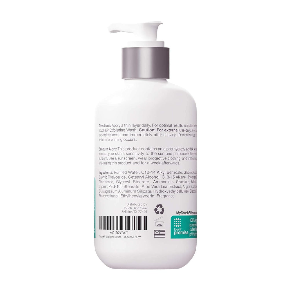 TOUCH Glycolic Lotion pump bottle stands ready for nightly exfoliation routine.