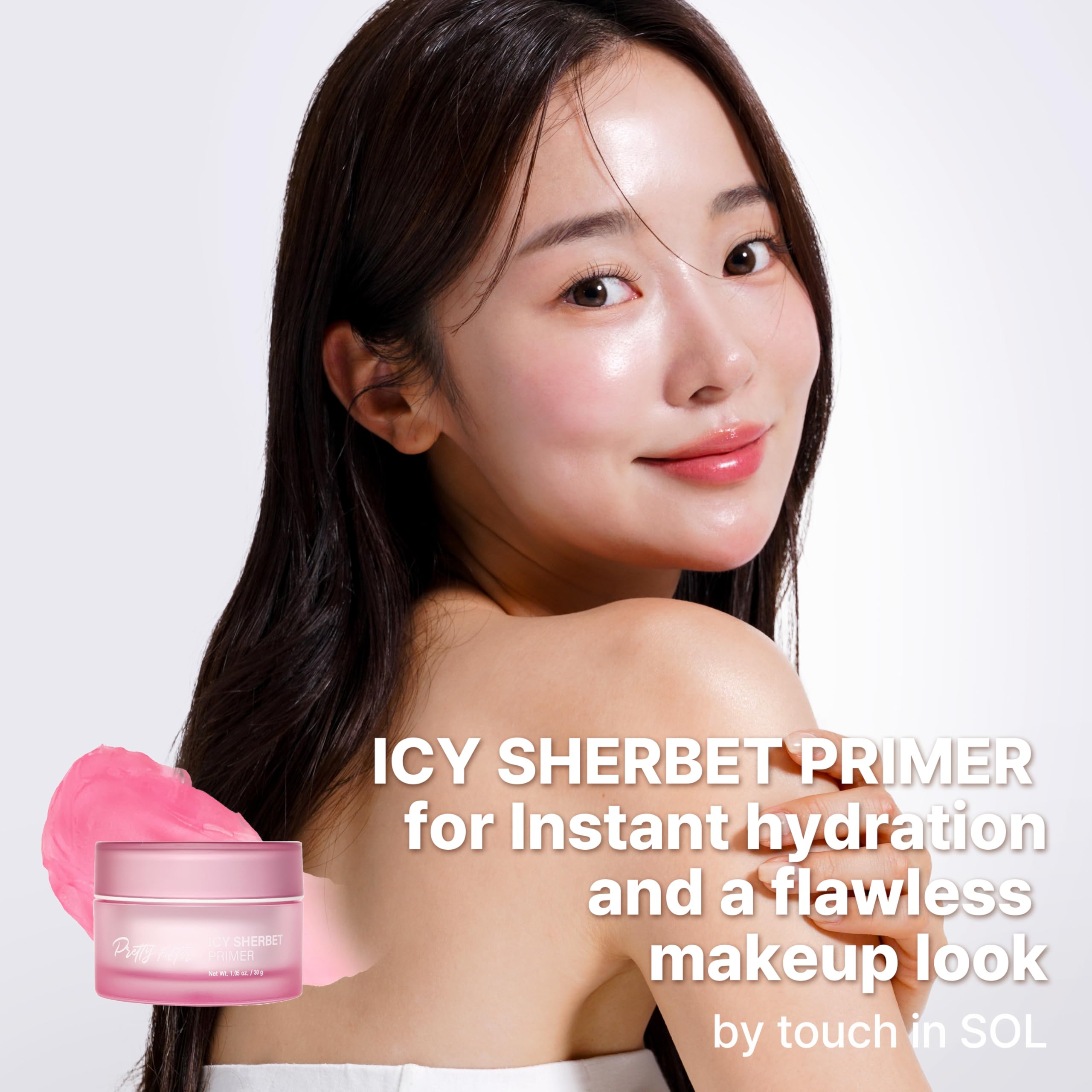 Touch in Sol Icy Sherbet Primer silicone-free gel texture — lightweight priming for all skin types.