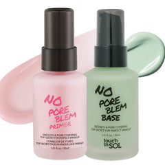 Touch In Sol No Pore Blem Primer bottle demonstrates pore-minimizing formula for smoother skin.