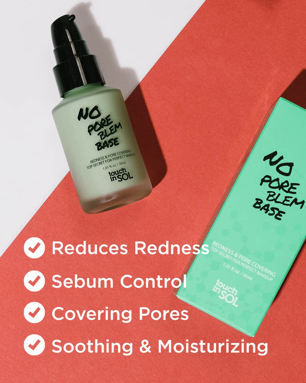 Touch In Sol pore-minimizing before-after highlights smoother skin texture.