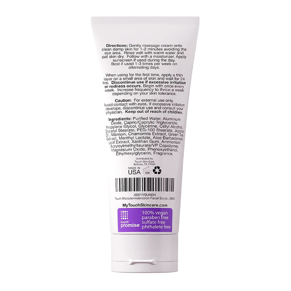 TOUCH microdermabrasion crystals closeup highlighting dermatologist-grade exfoliation action.