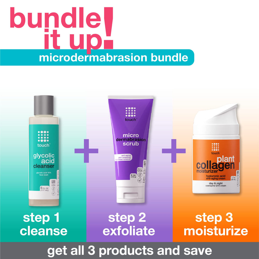 TOUCH ingredients closeup features chamomile, green tea, and aloe for soothing hydration.