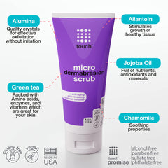 TOUCH scrub texture closeup showing gentle polish for smoother skin.