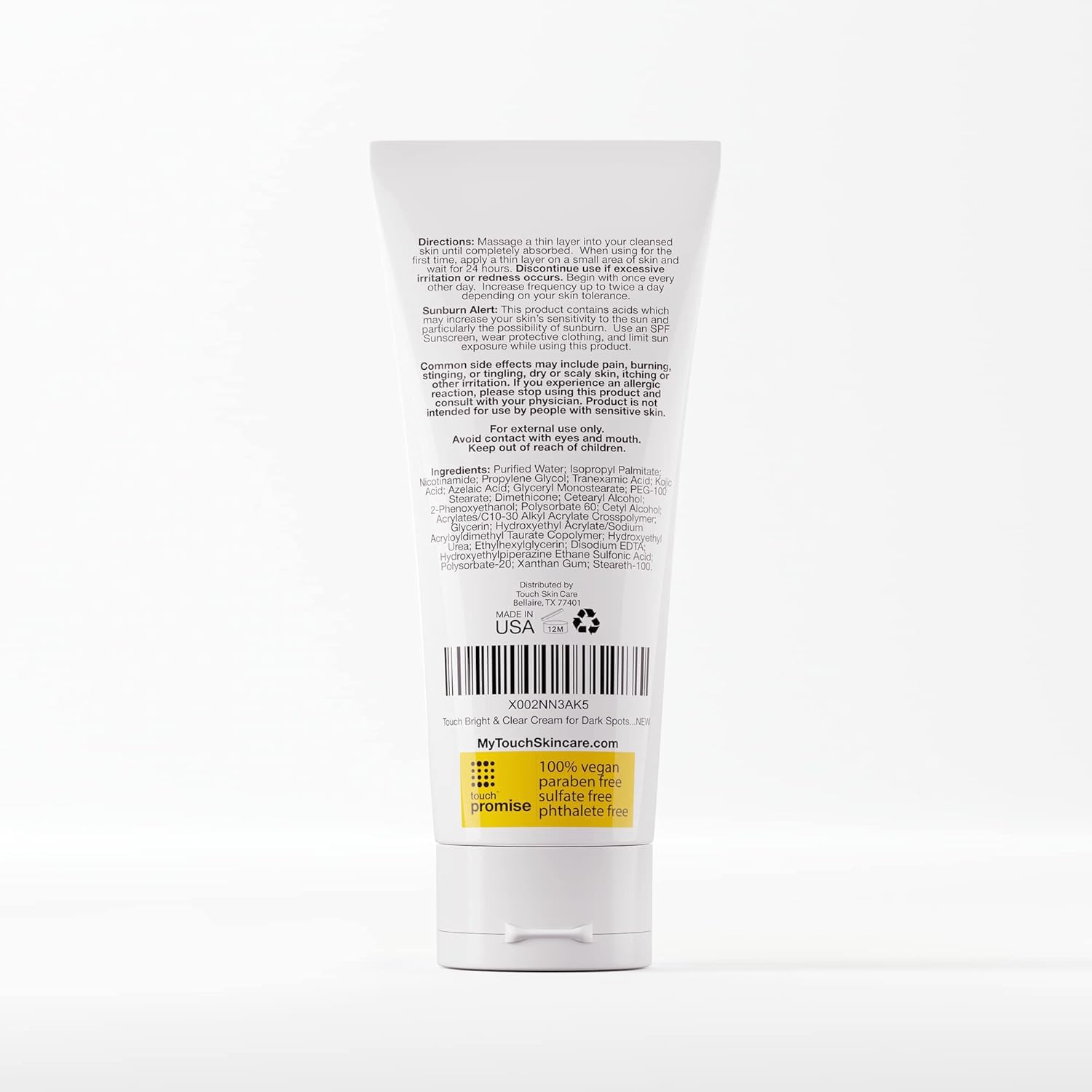 TOUCH Radiance Cream highlights an active 15% complex for a brightening routine.