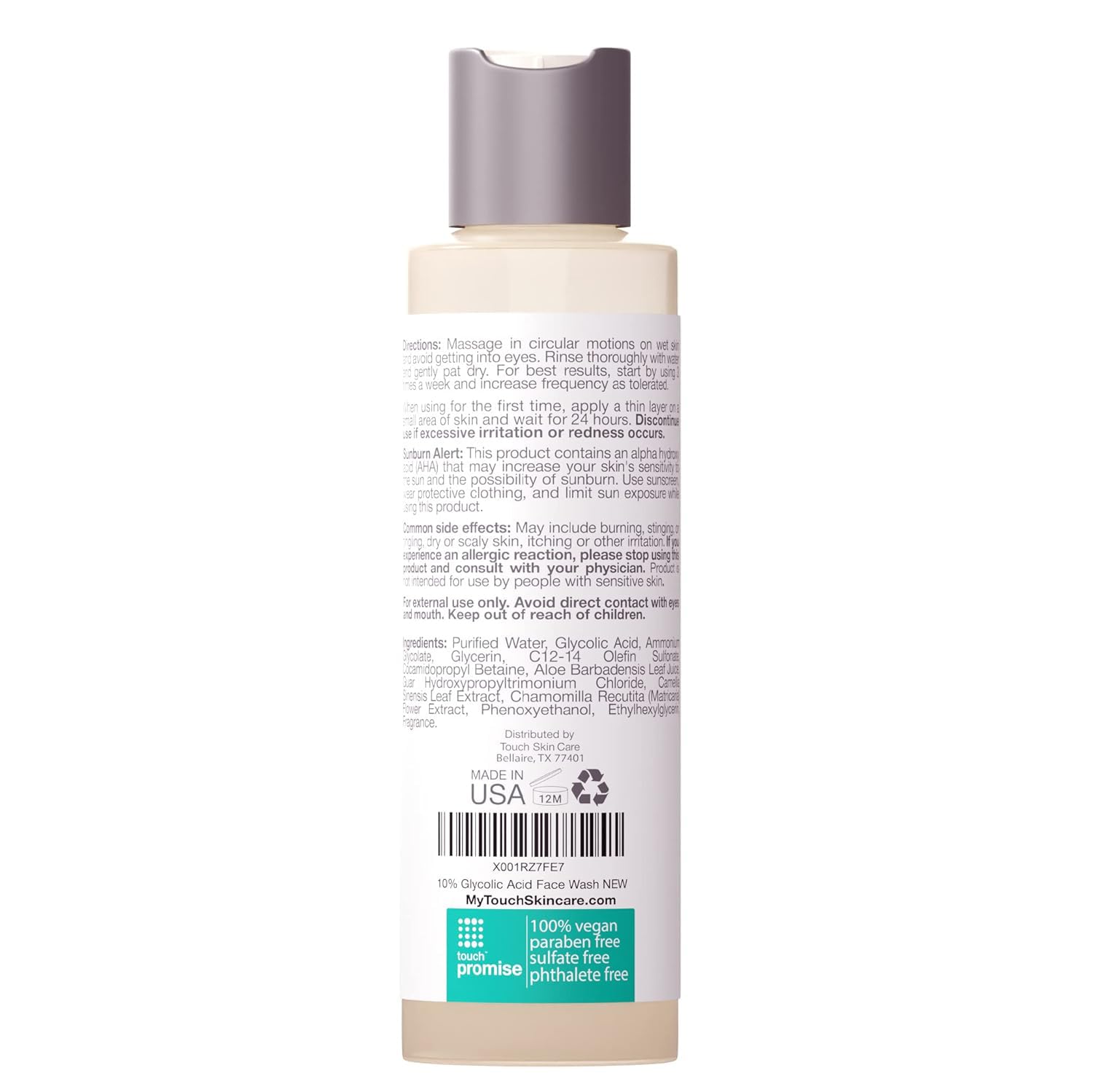 TOUCH sulfate-free and oil-free formula image conveys clean, irritation-free cleansing.