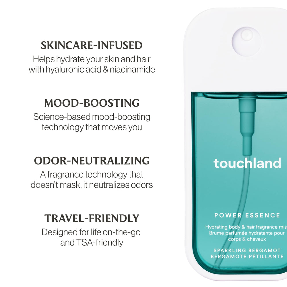 Touchland dermatologically tested vegan cruelty-free label emphasized for clean beauty.