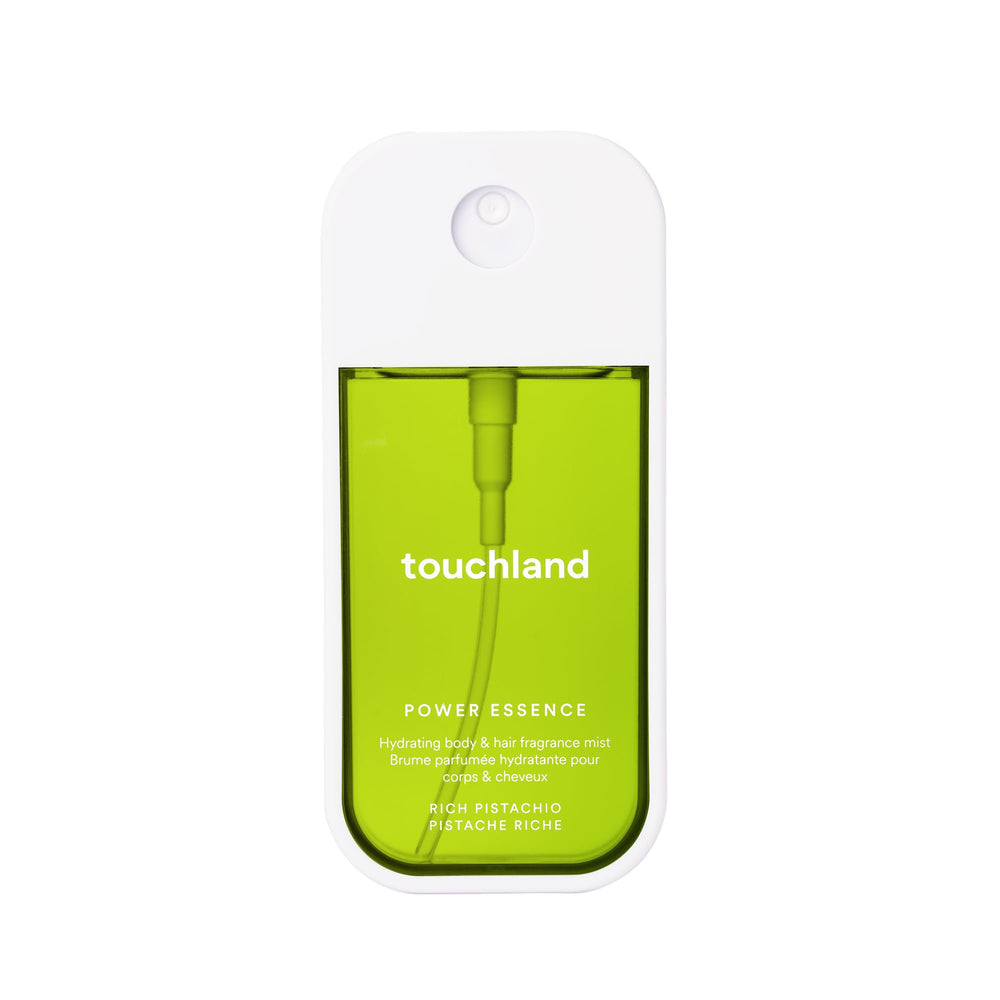 Touchland Rich Pistachio body mist bottle shows warm scent for daily refreshment