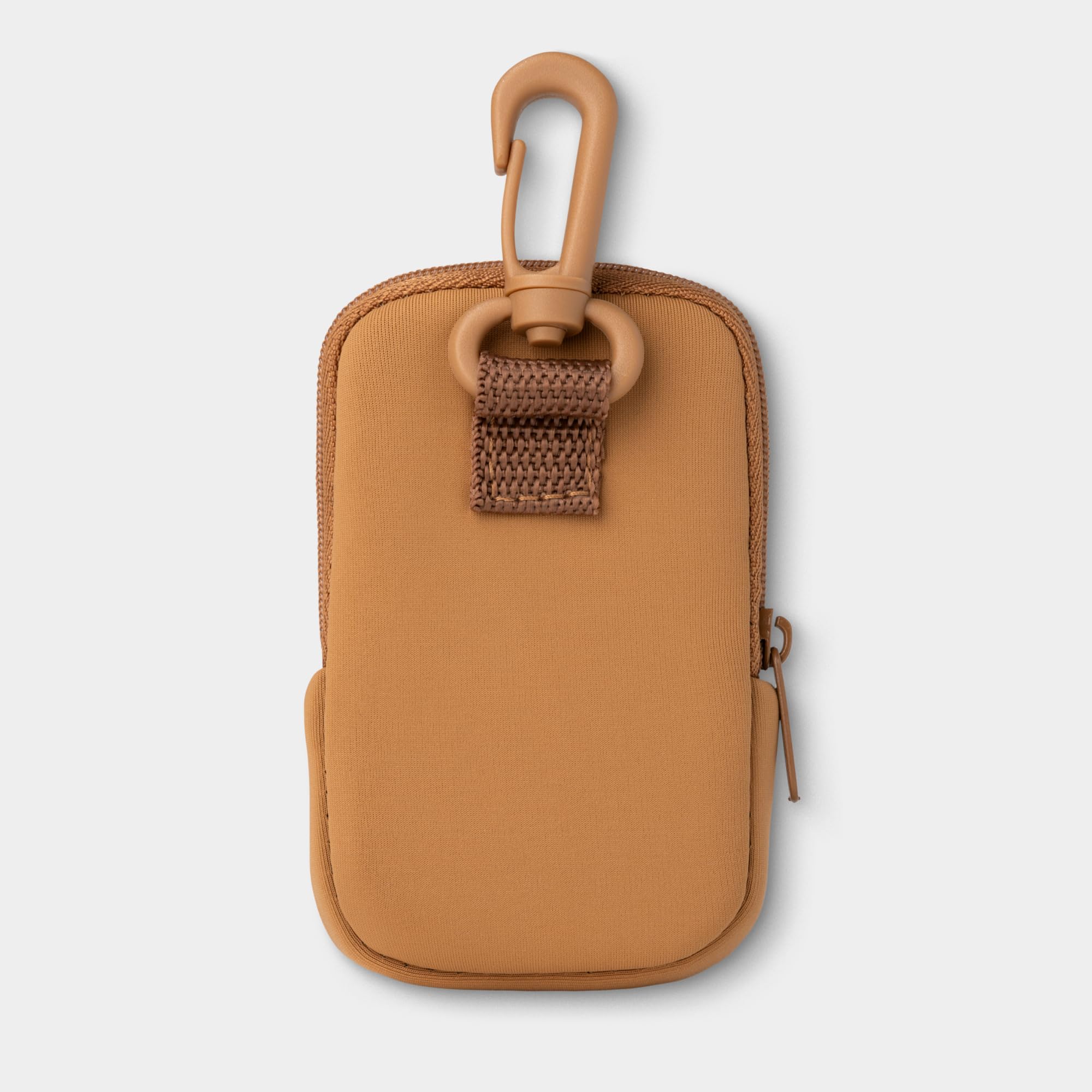 Touchland Touchette caramel pouch open zip showing roomy interior for essentials