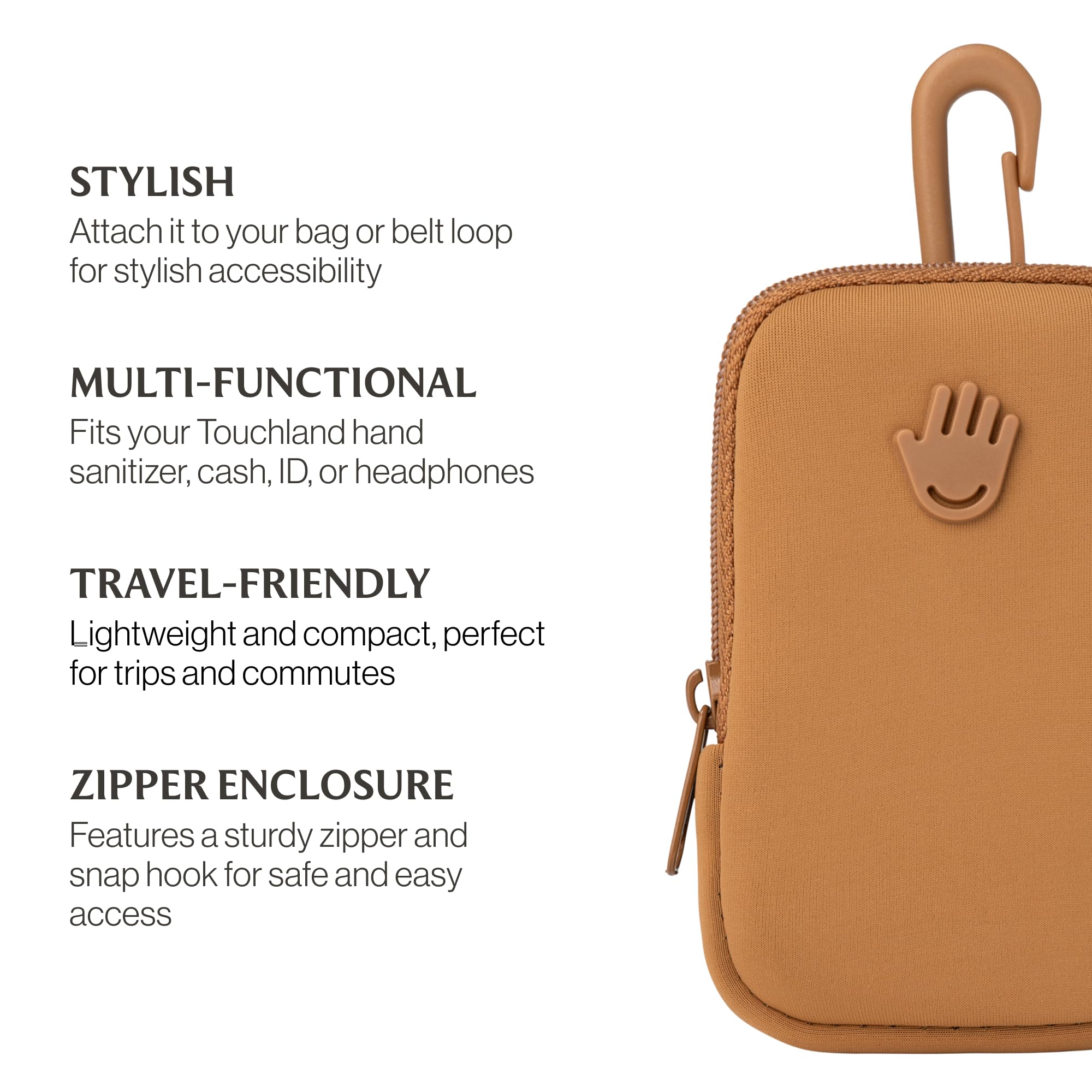 Touchland Touchette caramel pouch with sanitizer inside for on-the-go use