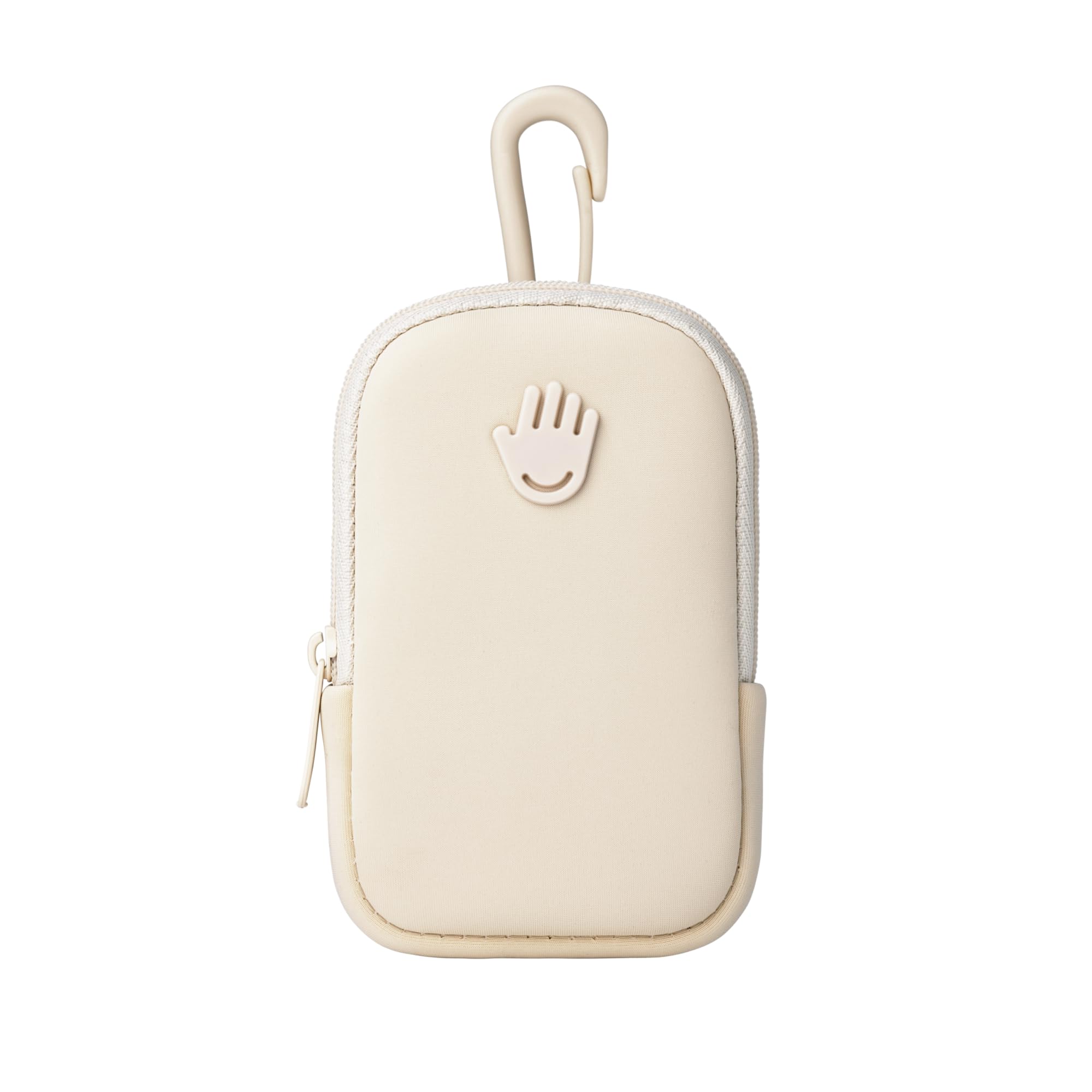 Touchland Touchette Ivory pouch close-up shows soft neoprene protection for sanitizer and essentials.