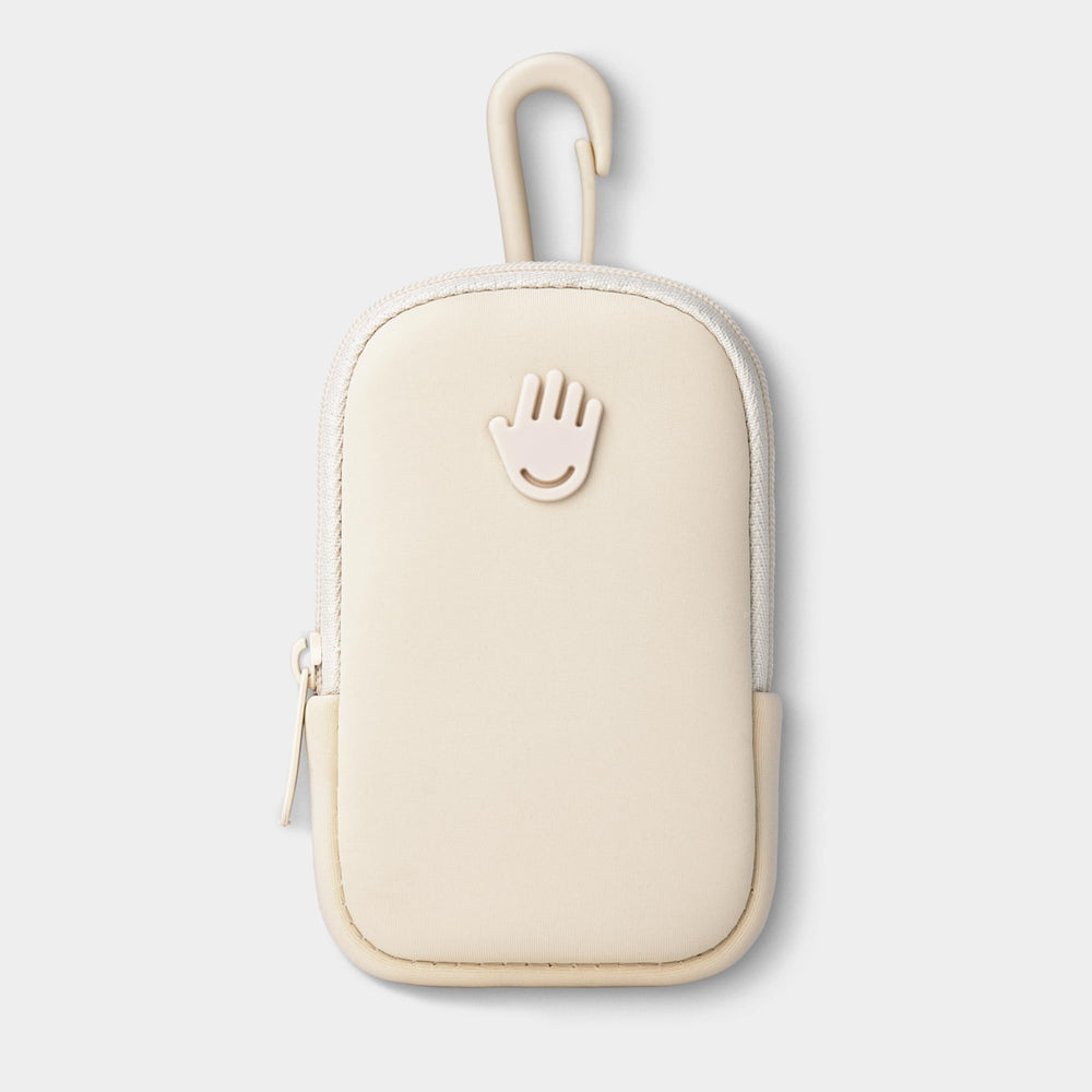 Touchland Touchette Ivory pouch with snap hook secures attachment to belt loop or bag.