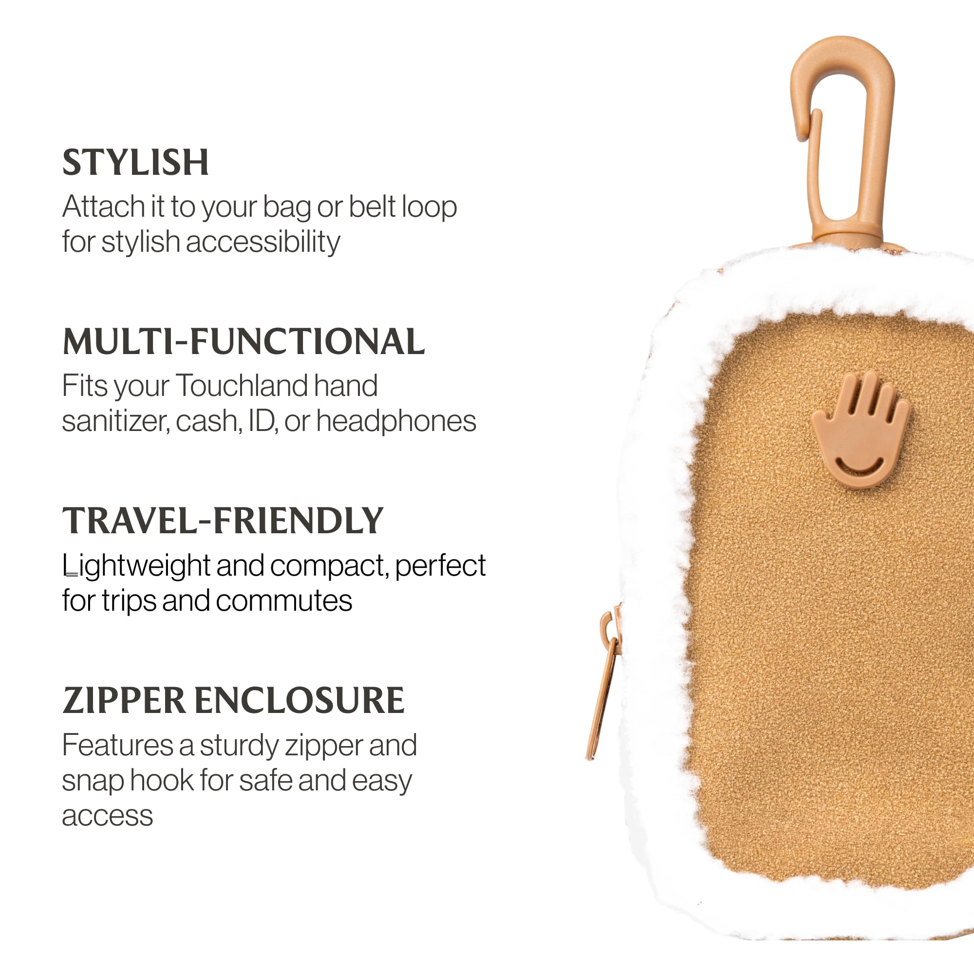 Touchland vegan shearling Touchette zipper enclosure keeps belongings secure