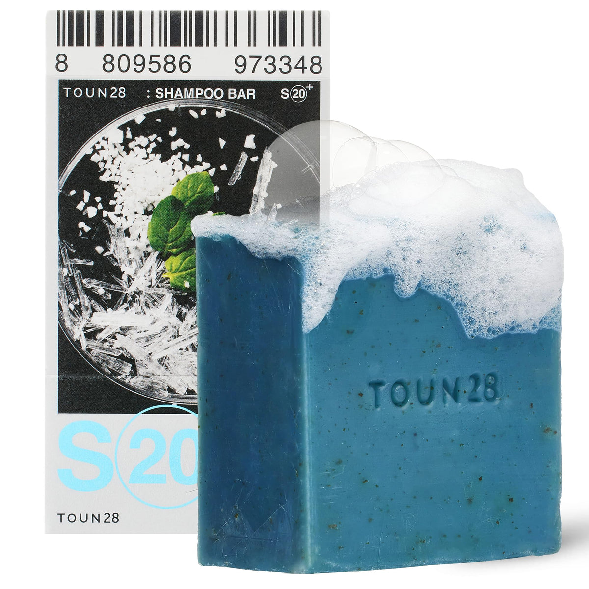 TOUN28 anti-dandruff shampoo bar packaging emphasizes eco-friendly design.