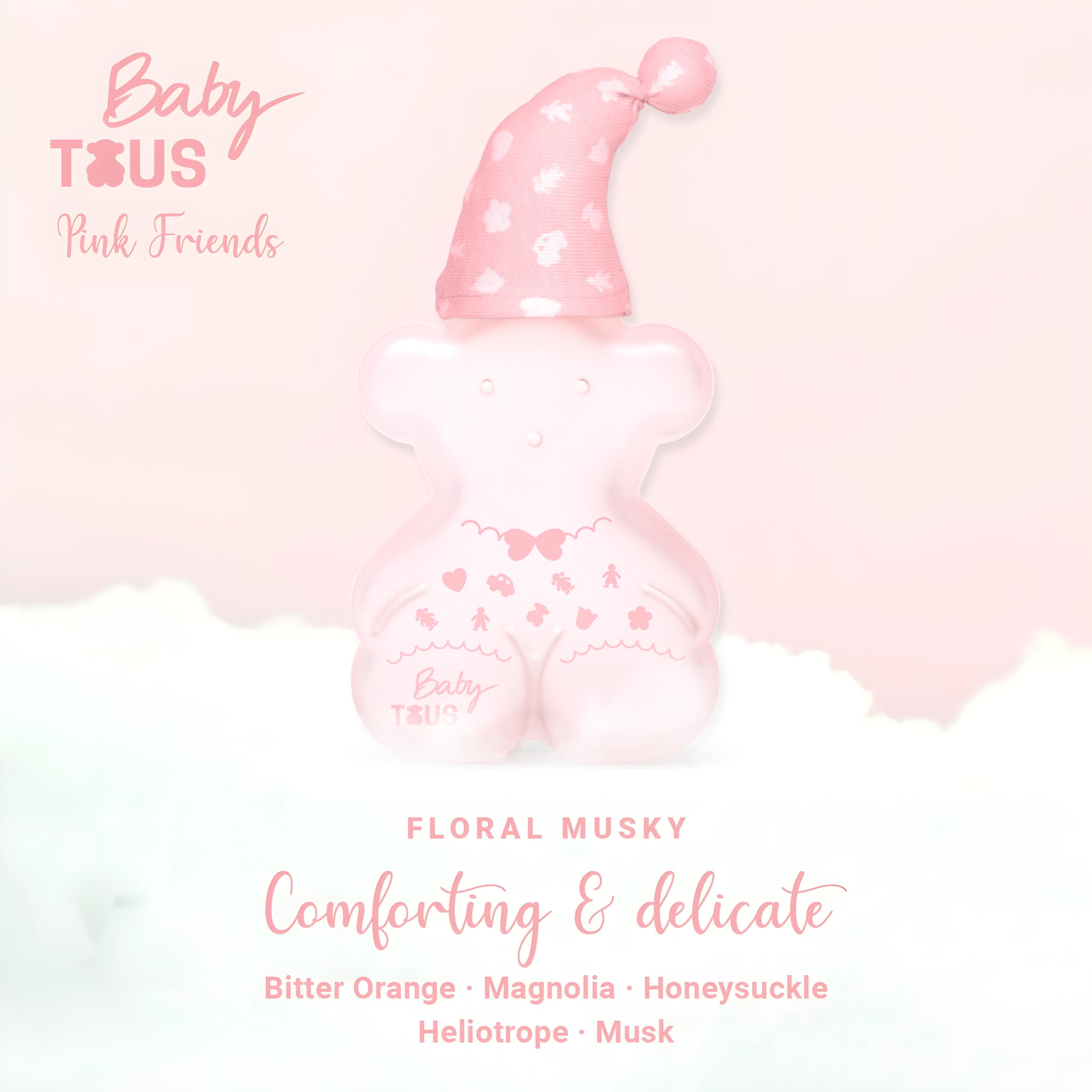 TOUS Baby Cologne for Girls cap closeup highlights soft notes and easy, everyday application.