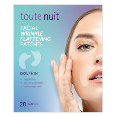 Toute Nuit Wrinkle Patches packaging showcases US-made dolphin design for targeted smoothing.